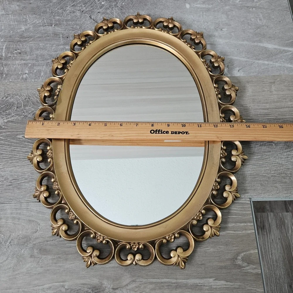 Vintage Syroco 2315 Gold Oval Wall Mirror Ornate Scroll Hollywood Regency USA